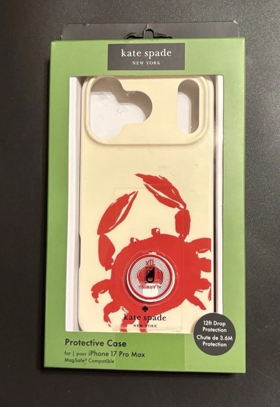 NEW Kate Spade iPhone 17 Pro Max Protective Case MagSafe Red Crab Cream